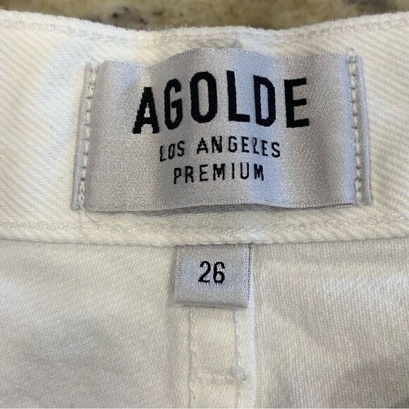 AGOLDE White Distressed High Rise Raw Hem Jeans Size 26 Button Fly - Picture 6 of 11